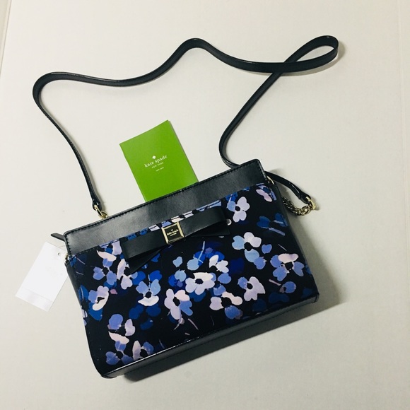 New Kate spade blue & black floral Angelica Purse - Picture 3 of 8